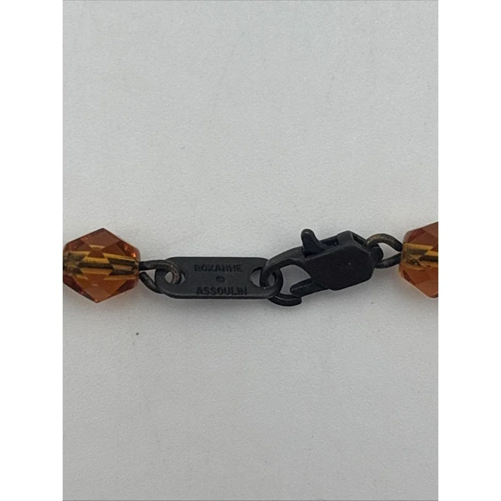Vintage Roxanne Assoulin amber glass bead & rhinestone heart‎ 18